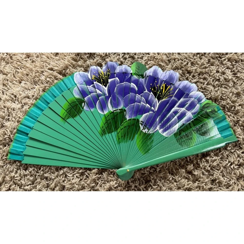 Lot Of Five Folding Hand Fans Wooden And Paper - Picture 2 of 10